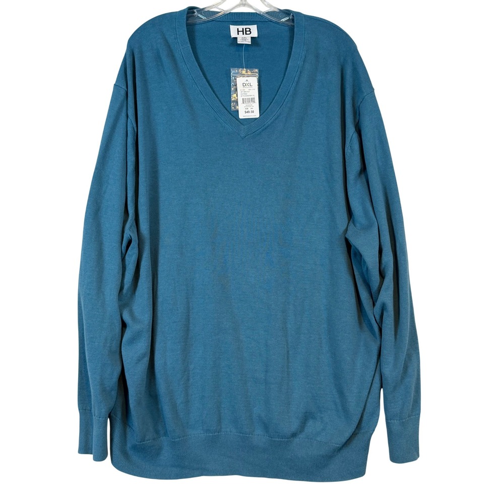 Harbor Bay Mens 2XL V-Neck Sweater Sea Blue 100% Cotton DXL Preppy Coastal Layer